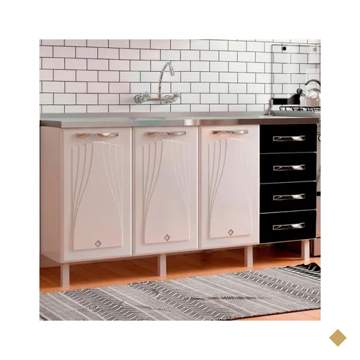 Balcão De Cozinha Para Pia Em Aço Star New 3 Portas 4 Gavetas Branco/preto -…