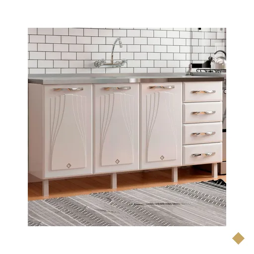 Balcão De Cozinha Para Pia Em Aço Star New 3 Portas 4 Gavetas Branco - Telasul