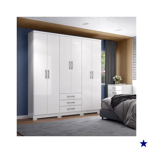 Guarda-roupa Casal City 6 Portas 3 Gavetas Branco - Henn