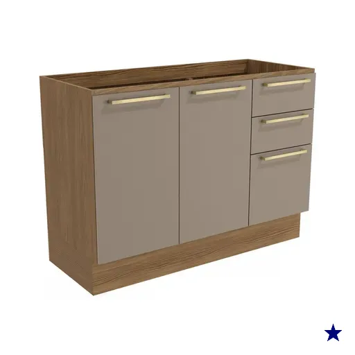 Balcão De Cozinha Para Pia 120 Cm 2 Portas 3 Gavetas Nogueira/fendi Fosco -…