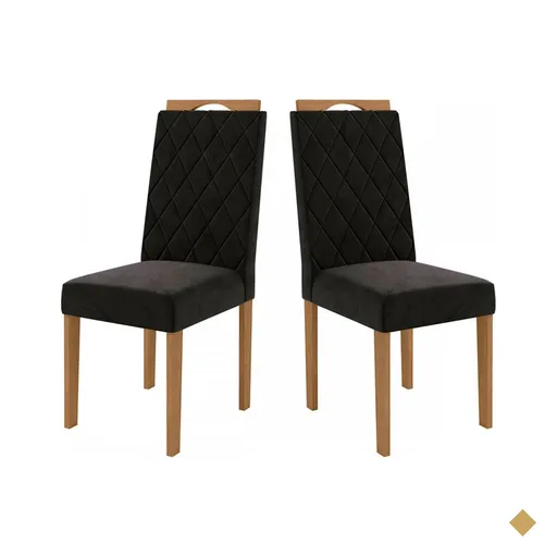 Cadeiras Kit 2 Cadeiras Veludo Preto Cad152ea  - Kappesberg