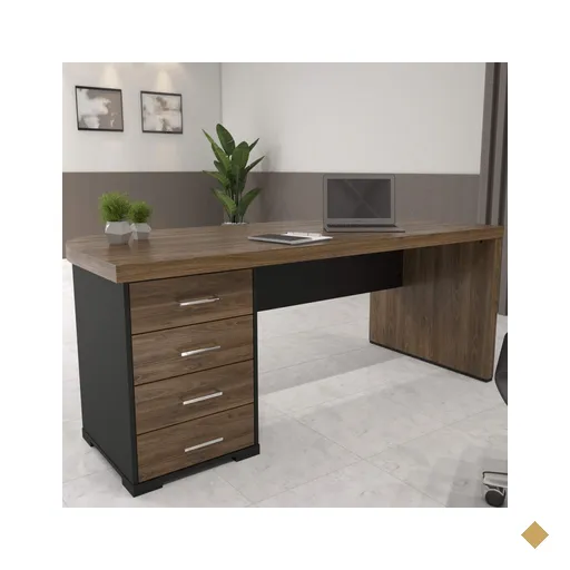 Mesa Para Escritório 4 Gavetas Charuto/preto 006107 - Artany Móveis