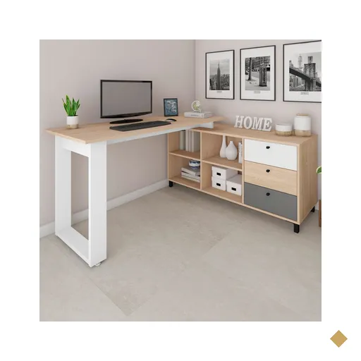 Mesa Escrivaninha Next 3 Gavetas Carvalho/branco/grafito - Artany Móveis
