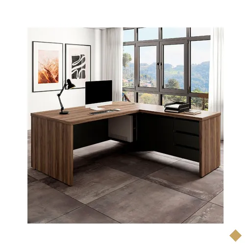 Mesa Tamburato Chefia 2 Portas 3 Gavetas Nogal/preto - Artany Móveis