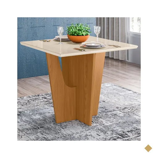 Mesa De Madeira Danielly Com Vidro Nature/off White - Henn