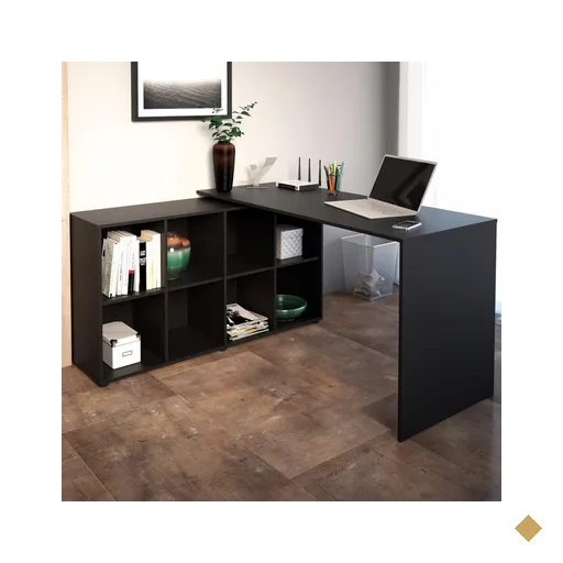 Mesa Escrivaninha Com Armário Nero Ii 8 Nichos Preto - Artany
