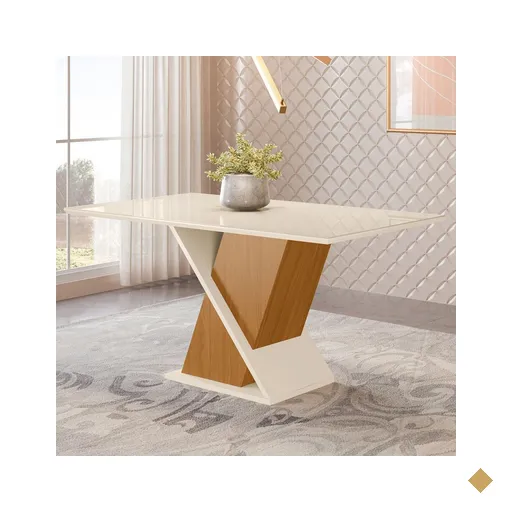 Mesa Fiorella Com Vidro Nature/off White - Henn