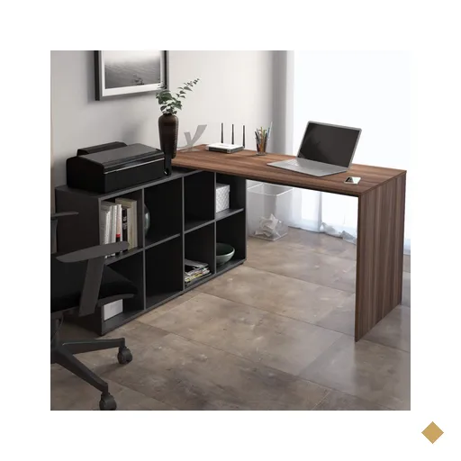 Mesa Escrivaninha Com Armário Nero Ii 8 Nichos Ipê/preto - Artany