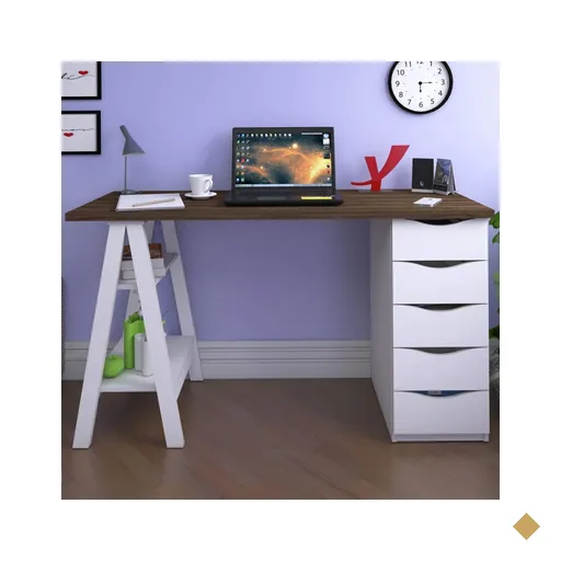 Mesa Escrivaninha Spirit Ii 5 Gavetas Nogal/branco - Artany