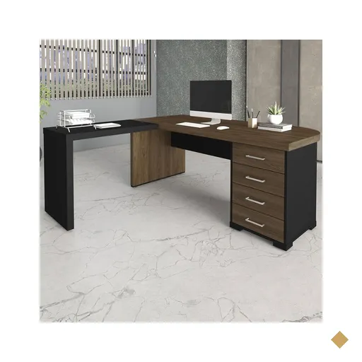 Mesa Para Escritório Com Apoio 4 Gavetas Charuto/preto - Artany Móveis