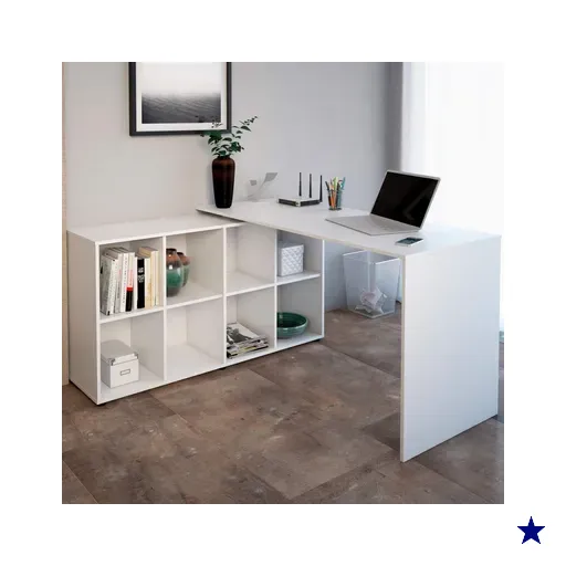 Mesa Escrivaninha Com Armário Nero Ii 8 Nichos Branco - Artany