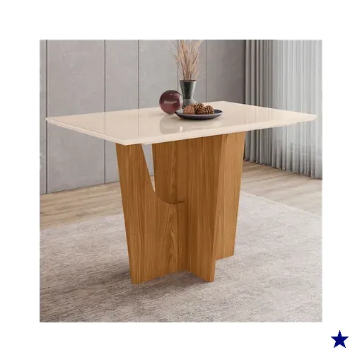 Mesa De Madeira Danielly Com Vidro Nature/off White Sci40 - Henn