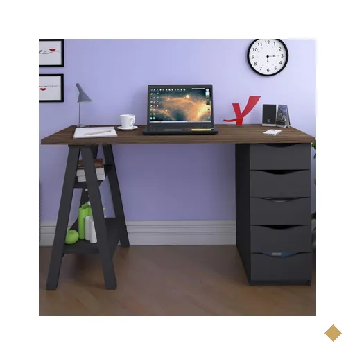 Mesa Escrivaninha Spirit Ii 5 Gavetas Nogal/preto - Artany