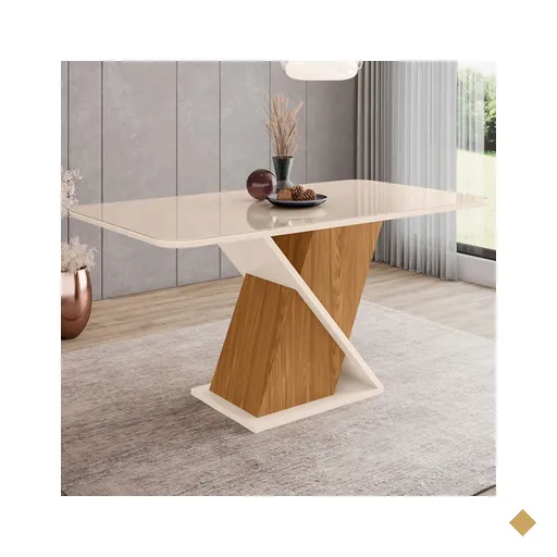 Mesa De Madeira Fiorella Com Vidro Natural/off White Sci27 - Henn