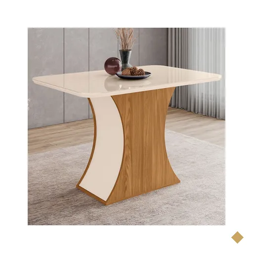 Mesa De Madeira Selena Com Vidro Nature/off White Sci42 - Henn