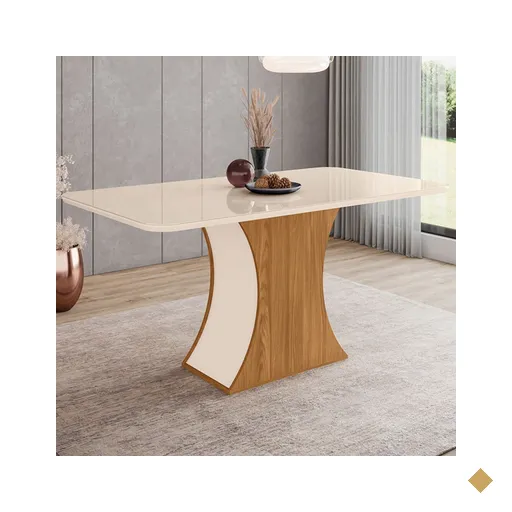 Mesa De Madeira Selena Com Vidro Nature/off White Sci15 - Henn