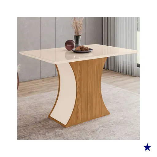 Mesa De Madeira Selena Com Vidro Nature/off White Sci17 - Henn