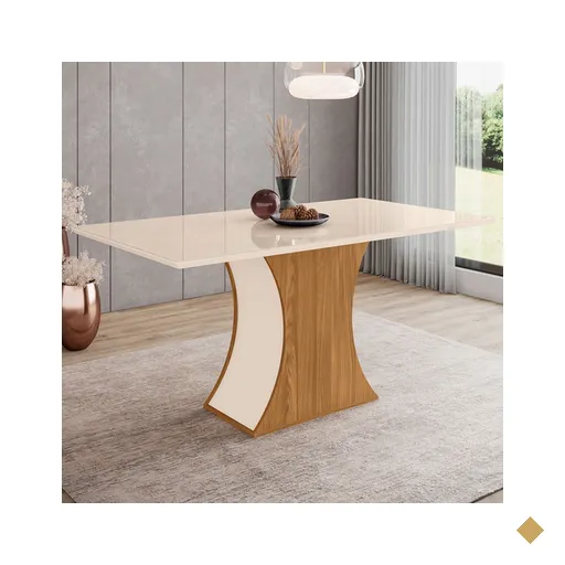 Mesa De Madeira Selena Com Vidro Nature/off White - Henn