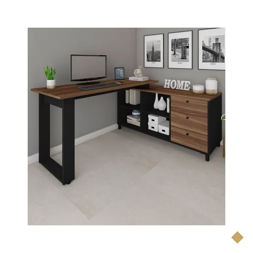 Mesa Para Escritório Next 3 Gavetas 2 Prateleiras Ipê/preto - Artany Móveis