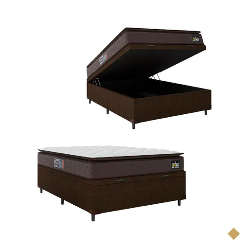 Cama Box Baú Casal Colchão Espuma D45 Pillow Top Strong 138x188x65cm Marrom…
