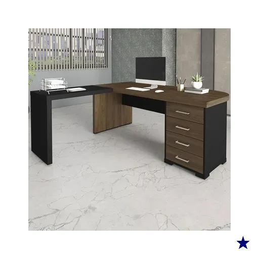 Mesa Para Escritório Com Apoio 4 Gavetas Móveis 006107 - 000392 - Marrom