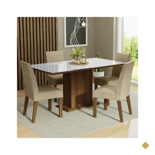 Conjunto Sala de Jantar Mesa Tampo de Vidro 4 Cadeiras Rustic/Branco/Imperial…