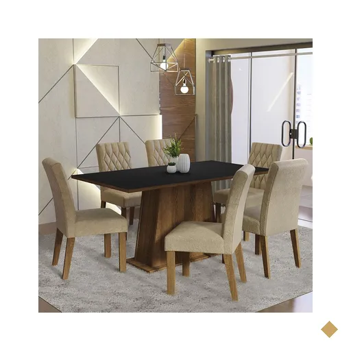 Conjunto Sala de Jantar Mesa Tampo de Madeira 6 Cadeiras Rustic/Preto/Imperial…