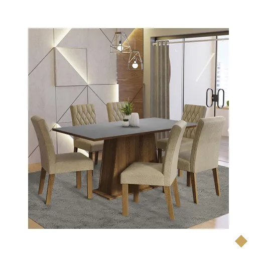 Conjunto Sala de Jantar Mesa Tampo de Madeira 6 Cadeiras Rustic/Cinza/Imperial…
