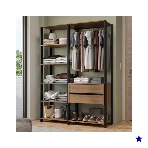 Guarda-Roupa Closet Modulado Valencia 2 Gavetas 129cm Rustic/Preto Madesa