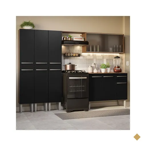 Armário de Cozinha Completa 261cm Rustic/Preto Emilly Madesa 03
