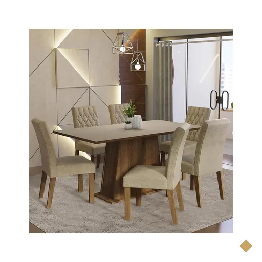 Conjunto Sala de Jantar Mesa Tampo de Madeira 6 Cadeiras Rustic/Crema/Imperial…