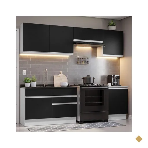 Armário de Cozinha Completa 260cm Branco/Preto Glamy Madesa 04