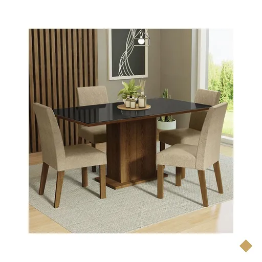 Conjunto Sala de Jantar Mesa Tampo de Vidro 4 Cadeiras Rustic/Preto/Imperial…