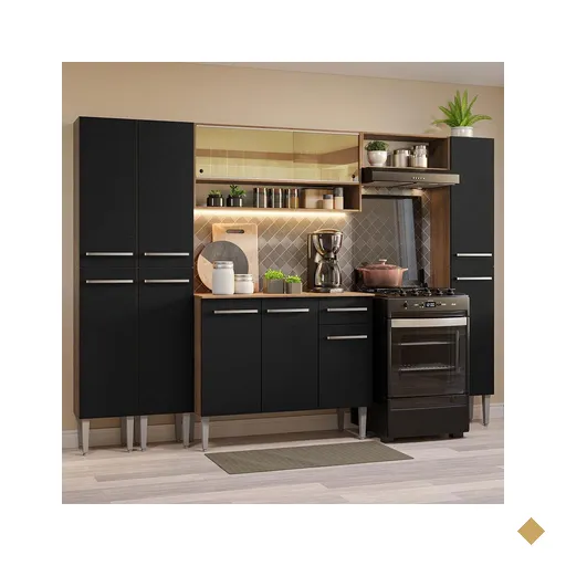 Armário de Cozinha Completa 261cm Rustic/Preto Emilly Madesa 04