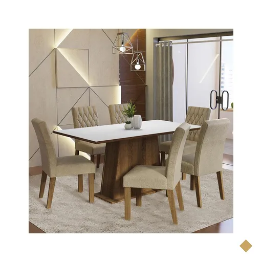 Conjunto Sala de Jantar Mesa Tampo de Madeira 6 Cadeiras Rustic/Branco/Imperial…