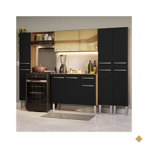 Armário de Cozinha Completa 261cm Rustic/Preto Emilly Madesa 07