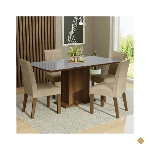 Conjunto Sala de Jantar Mesa Tampo de Vidro 4 Cadeiras Rustic/Cinza/Imperial…