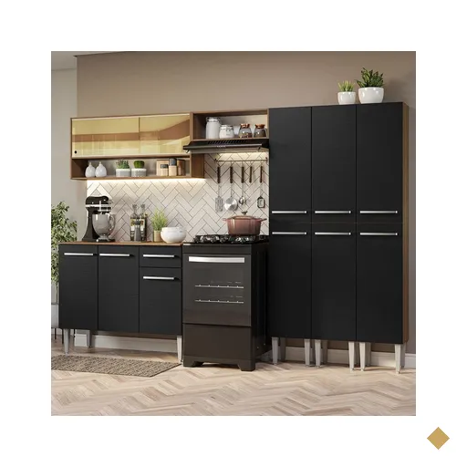 Armário de Cozinha Completa 261cm Rustic/Preto Emilly Madesa 08