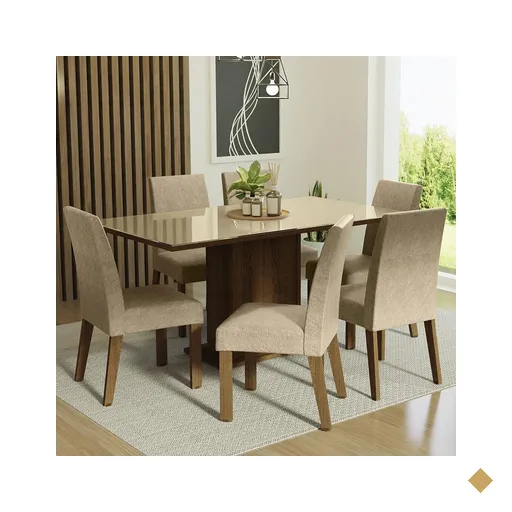 Conjunto Sala de Jantar Mesa Tampo de Vidro 6 Cadeiras Rustic/Crema/Imperial…