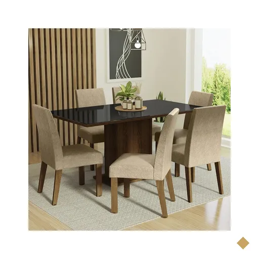 Conjunto Sala de Jantar Mesa Tampo de Vidro 6 Cadeiras Rustic/Preto/Imperial…