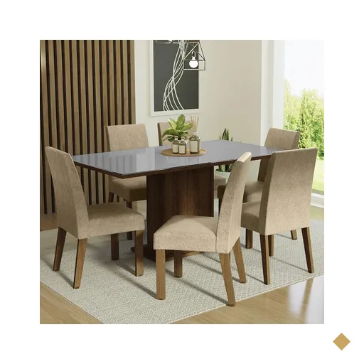 Conjunto Sala de Jantar Mesa Tampo de Vidro 6 Cadeiras Rustic/Cinza/Imperial…