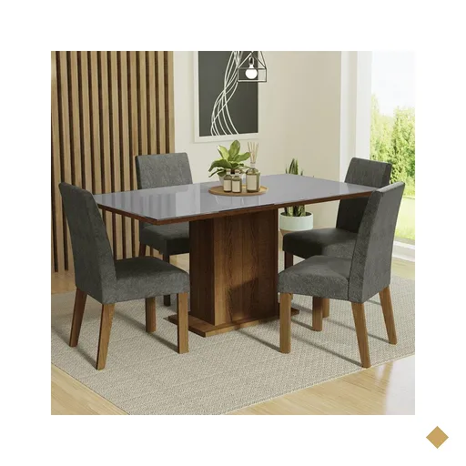 Conjunto Sala de Jantar Mesa Tampo de Vidro 4 Cadeiras Rustic/Cinza/Silver…