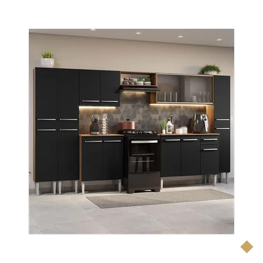 Armário de Cozinha Completa 325cm Rustic/Preto Emilly Madesa 03