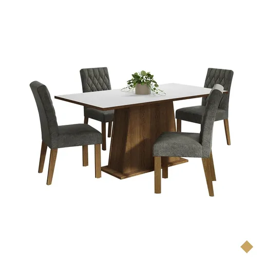 Conjunto Sala de Jantar Mesa Tampo de Madeira 4 Cadeiras Rustic/Branco/Silver…