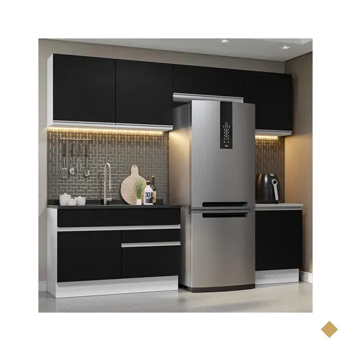 Armário de Cozinha Completa 260cm Branco/Preto Glamy Madesa 05