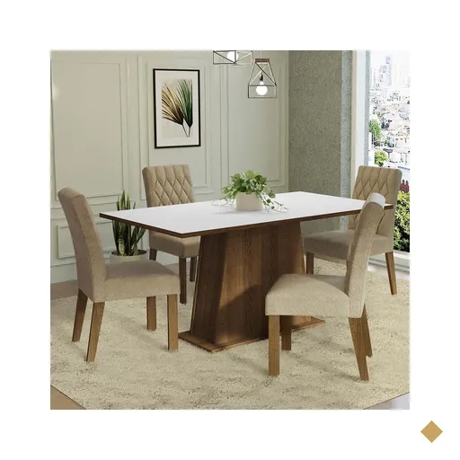 Conjunto Sala de Jantar Mesa Tampo de Madeira 4 Cadeiras Rustic/Branco/Imperial…