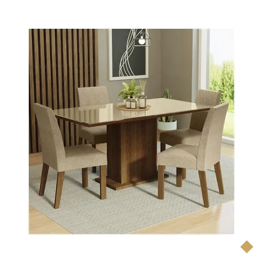 Conjunto Sala de Jantar Mesa Tampo de Vidro 4 Cadeiras Rustic/Crema/Imperial…