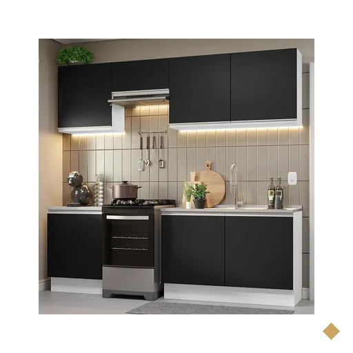 Armário de Cozinha Completa 240cm Branco/Preto Glamy Madesa 09