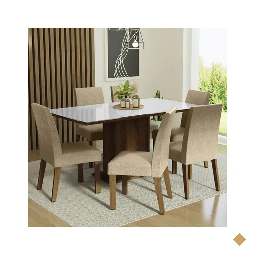 Conjunto Sala de Jantar Mesa Tampo de Vidro 6 Cadeiras Rustic/Branco/Imperial…