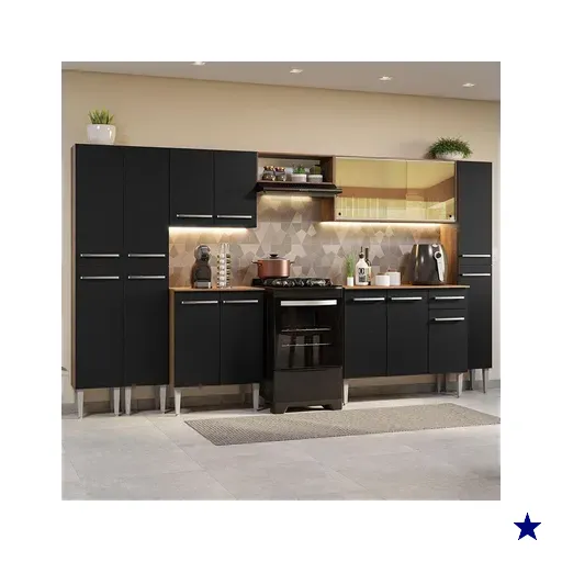 Armário de Cozinha Completa 325cm Rustic/Preto Emilly Madesa 04